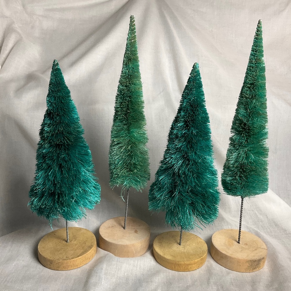 Set of 4 Anthropologie Terrain Sisal Brush Trees in Shades of Green